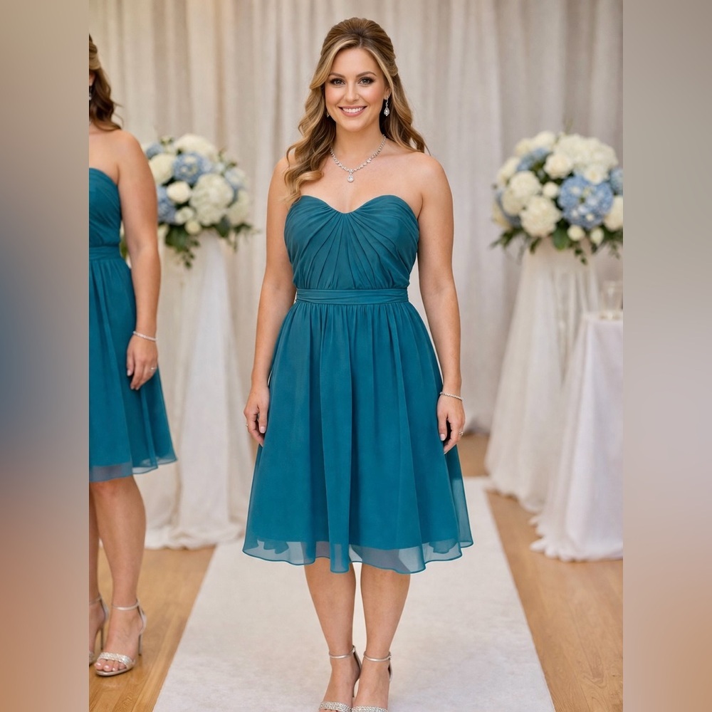 Size 12 knee length dress chiffon Flowy strapless turkish blue beyond the sea